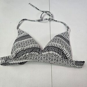 Victoria's Secret Women Swimwear‎ Small White Geometric Plunge Halter Bikini